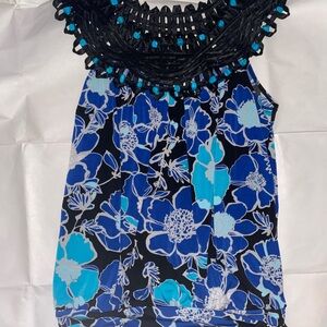 Perseption Blue and Black Floral Dress. 0364